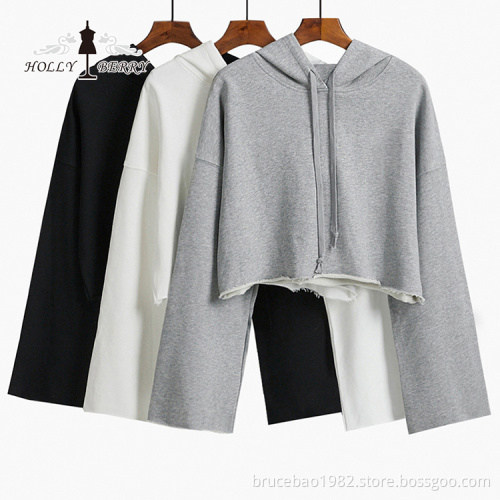 Fashion Short Hooded Three Quarter Crop Top Hoodies Women